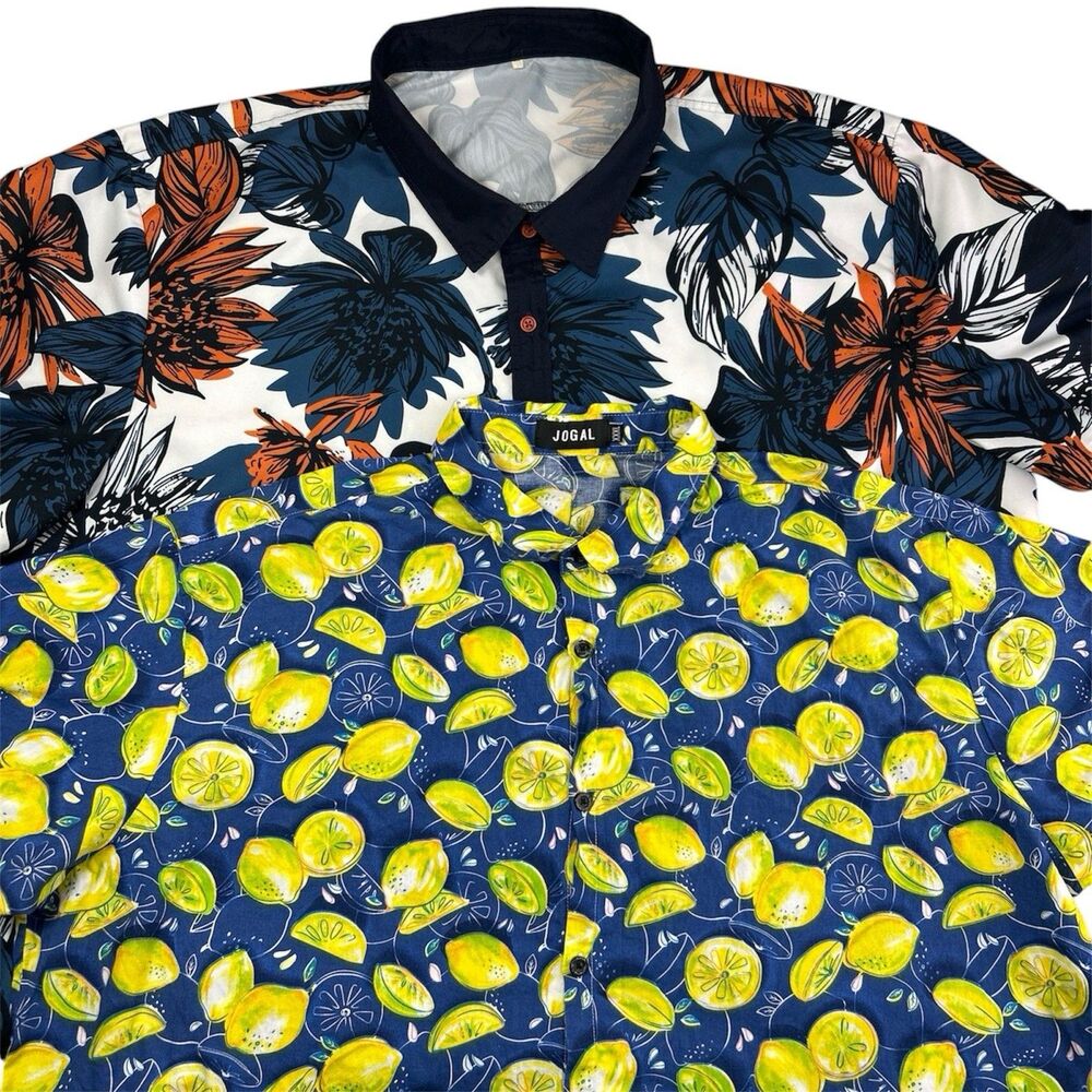 Jogal Men’s Shirt Hawaiian 3XL Lot Lemon Tropical Floral Print Casual Beach
